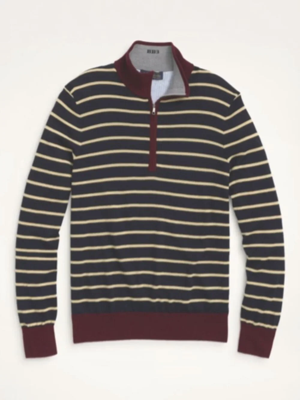 Brooks Brothers Mens Wool Half-Zip SweateR -NAVY/YELLOW STRIPES -XL